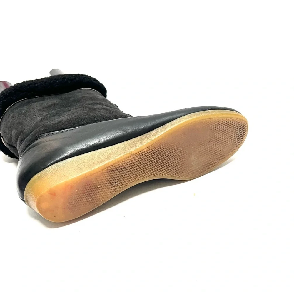 Vintage 1970s black suede and leather faux shearling pull on winter snow boots